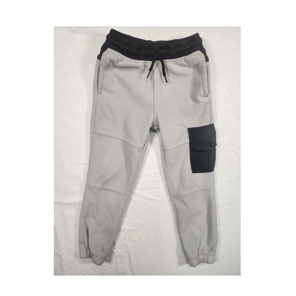 Athletic Works Boys Gray Black Fleece Jogger Pants M(8) Elastic Waist Pockets